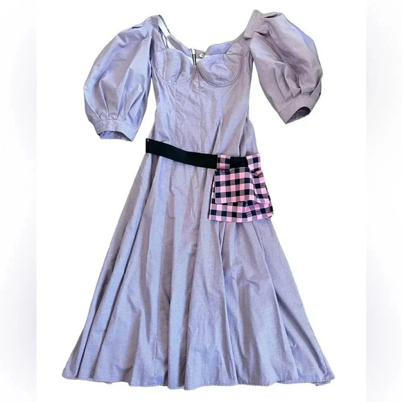 Natasha Zinko Women's Purple Checkered 100% Cotton Midi Dress US8 - Picture 4 of 11